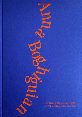 Cover of the book Anna Boghiguian, with red text spilling playfully down the blue cover.