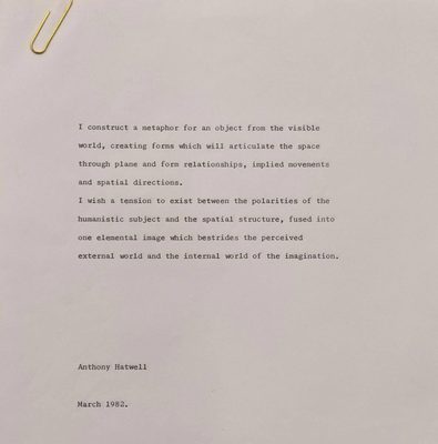 Typed artist statement by Anthony Hatwell. It reads: 