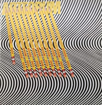 Cover of the book Inscription: Touch, featuring eleven yellow pencils on a black-and-white, striped background.